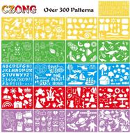 🎨 czong 21-piece drawing stencils set: embark on creative adventures with over 300 imaginative patterns for kids, inclusive of washable craft stencil, colorful journal stencil, and convenient storage bag logo