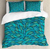 ocean themed teal duvet cover set: abstract wave 🌊 design with colorful marine life pattern print - king size logo