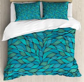 img 2 attached to Ocean Themed Teal Duvet Cover Set: Abstract Wave 🌊 Design with Colorful Marine Life Pattern Print - King Size