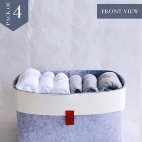 img 1 attached to 📦 NEST & FRESH Large Felt Storage Basket for Shelf | Fabric Storage Bin | Blanket Basket | Tall Storage Basket. Pack of 4 Foldable Baskets in Light Grey & White Dual-Tone.