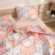 🛏️ pink marble quilt set: twin size modern gold geometric bedding for girls - soft bedspread, abstract design - includes 1 quilt and 1 pillowcase (twin, pink) logo