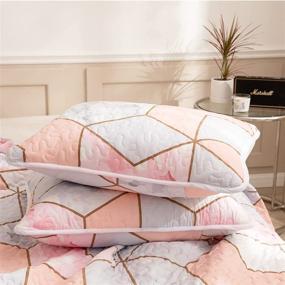 img 3 attached to 🛏️ Pink Marble Quilt Set: Twin Size Modern Gold Geometric Bedding for Girls - Soft Bedspread, Abstract Design - Includes 1 Quilt and 1 Pillowcase (Twin, Pink)