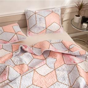 img 1 attached to 🛏️ Pink Marble Quilt Set: Twin Size Modern Gold Geometric Bedding for Girls - Soft Bedspread, Abstract Design - Includes 1 Quilt and 1 Pillowcase (Twin, Pink)