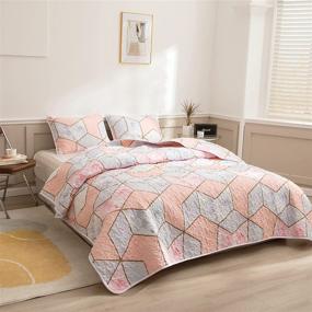 img 2 attached to 🛏️ Pink Marble Quilt Set: Twin Size Modern Gold Geometric Bedding for Girls - Soft Bedspread, Abstract Design - Includes 1 Quilt and 1 Pillowcase (Twin, Pink)