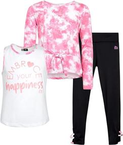 img 4 attached to RBX Girls' Active Pants Set - 3 Piece Long Sleeve Shirt, Tank Top, and Leggings (Ages 4-16)
