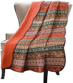 img 4 attached to Floral Patchwork Reversible 🌸 Blanket: Quilted Orange Jacquard Throw