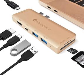 img 4 attached to 🔌 NOV8Tech USB C Hub HDMI Multiport 7in2 Thunderbolt 3 Adapter Dongle for Gold MacBook Air M1 2021 2020 2019 2018, Thunderbolt 3 100W Power Delivery, 2 USB 3.0, USB C Data Port, SD/Micro SD Card Readers: Expand Your MacBook Air's Connectivity with this High-Performance Hub