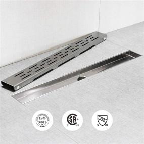 img 3 attached to SaniteModar Linear Shower Drain 32 inch: Brushed Stainless 🚿 Steel with Removable Grate, Hair Strainer, and Adjustable Leveling Feet