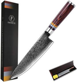 img 4 attached to 🔪 High Carbon Stainless Steel Chef Knife - 8 Inch VG10 Damascus Blade for Precision Cutting - Ergonomic Pakkawood Handle - Perfect Gift in a Stylish Gift Box