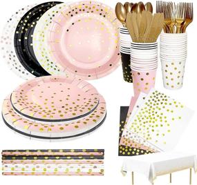 img 4 attached to 🎉 Ultimate 161Pcs Rose Gold, Gold, Black and Pink Party Supplies Set for Parties, Birthdays, Weddings, Graduations, Baby Showers - Serves 20
