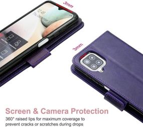 img 2 attached to 📱 ERAGLOW Samsung Galaxy A12 Case - Wallet Case Flip Phone Cover with Tempered Glass Screen Protector, Stand Feature, Card Slots Pocket - Purple, 6.5 inches