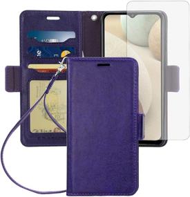 img 4 attached to 📱 ERAGLOW Samsung Galaxy A12 Case - Wallet Case Flip Phone Cover with Tempered Glass Screen Protector, Stand Feature, Card Slots Pocket - Purple, 6.5 inches