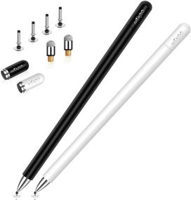 img 4 attached to 🖊️ Mixoo High Sensitivity 2 in 1 Universal Stylus Pen for iPad, iPhone, Android, Microsoft Tablets - Disc & Fiber Tip, Magnetic Cap - Black/White
