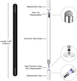 img 2 attached to 🖊️ Mixoo High Sensitivity 2 in 1 Universal Stylus Pen for iPad, iPhone, Android, Microsoft Tablets - Disc & Fiber Tip, Magnetic Cap - Black/White