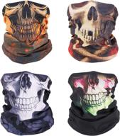 moko neck gaiter face mask [4 pack] - uv sun protection skull bandana mask set, reusable scarf balaclava headbands for men and women - windproof for motorcycle cycling skiing party logo