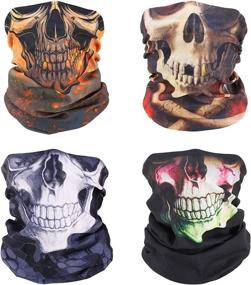 img 4 attached to Moko Neck Gaiter Face Mask [4 Pack] - UV Sun Protection Skull Bandana Mask Set, Reusable Scarf Balaclava Headbands for Men and Women - Windproof for Motorcycle Cycling Skiing Party