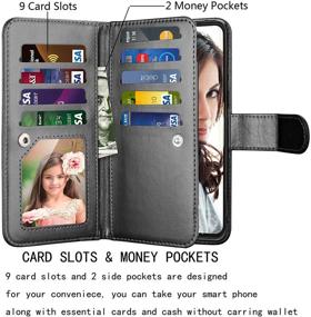 img 3 attached to ✨Чехол-кошелек Njjex - Samsung Galaxy S21 5G, Galaxy S21 - Чехол - [9 слотов для карт] Искусственная кожа держатель для удостоверения личности и кредитных карточек Folio Flip [Съемный] Кикстенд - Магнитный чехол для телефона и брелок - Samsung S21 [Черный]