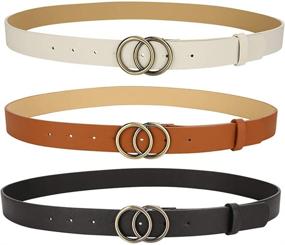 img 3 attached to 👗 3-Pack BKpearl Fashion Women's Skinny Leather Belts, 1.10″ Wide Faux Leather Waist Belt with Gold Double Ring Buckle for Jeans, Dress Pants, and Denim Jeans