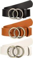 👗 3-pack bkpearl fashion women's skinny leather belts, 1.10″ wide faux leather waist belt with gold double ring buckle for jeans, dress pants, and denim jeans logo