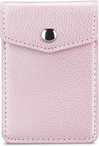 img 4 attached to 📱 Rose Gold E-Tree Adhesive PU Leather Phone Pocket | Stick-on Cell Phone Card Sleeve with Secure Button | 3M Sticker Wallet Pouch for Credit Cards, ID, Cash | Back of Phone Card Holder