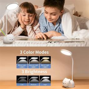 img 2 attached to ONEFIRE Cute Desk Lamp: 9 Light Modes, Touch Control, 360° Gooseneck, Pen Holder, Cat Design, Rechargeable & White - Perfect Kid's Study Lamp