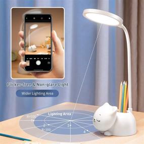 img 1 attached to ONEFIRE Cute Desk Lamp: 9 Light Modes, Touch Control, 360° Gooseneck, Pen Holder, Cat Design, Rechargeable & White - Perfect Kid's Study Lamp