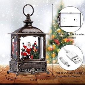 img 3 attached to 🎁 Christmas Snow Globe Lantern with Timer, Battery & USB Power: Swirling Glitter Snow Globe Lantern for Holiday Home Decor (Santa Claus and Gifts)