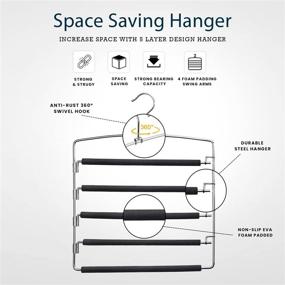 img 3 attached to 👖 Pants Hangers 5 Layers Closet Storage Organizer - Non-Slip Multi-Purpose Space Saving Hanger with Foam Padded Swing Arm for Pants, Jeans, Scarves, Trousers, Skirts (4 Pack) by HOUSE DAY