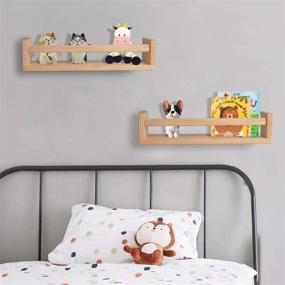 img 2 attached to 📚 BOMID Nursery Shelves Set: Natural Wood Floating Bookshelves for Kids, Wall Décor, Bathroom & Kitchen Organizer