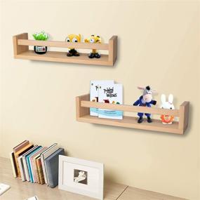 img 3 attached to 📚 BOMID Nursery Shelves Set: Natural Wood Floating Bookshelves for Kids, Wall Décor, Bathroom & Kitchen Organizer