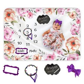 img 4 attached to 👶 ARUGUMBABY Baby Girl Milestone Blanket - Baby Photo Blanket - Growth Chart Blanket for Girls - Large Purple Floral Design - 60&#34; x 40&#34;