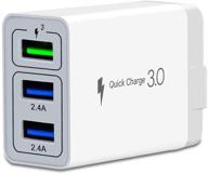 ⚡️ qc 3.0 usb fast wall charger 3 ports tablet ipad phone fast charger adapter: quick charge 3.0 travel plug compatible with samsung, htc, iphone & more - 1 pack white logo