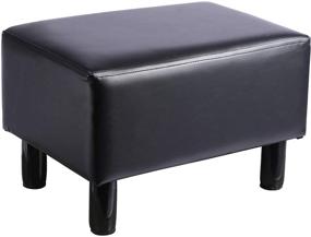 img 4 attached to 🪑 Varbucamp Small Ottoman Foot Stool, 15.7" Black PU Leather Padded Seat Footrest for Bedroom and Living Room