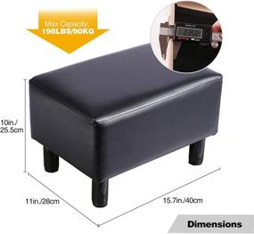 img 3 attached to 🪑 Varbucamp Small Ottoman Foot Stool, 15.7" Black PU Leather Padded Seat Footrest for Bedroom and Living Room