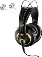 🎧 akg k240 studio professional studio headphones: semi-open over-ear design, removable cable, varimotion technology for enhanced bass response. includes alphasonik earbuds. logo