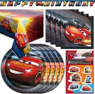 🏎️ праздничные принадлежности disney cars для дня рождения - тема грома маккуина, полный сервиз для стола на 16 детей - тарелки, салфетки, скатерть, наклейки, баннер и многое другое! идеальные украшения pixar логотип