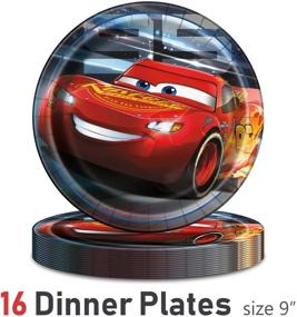 img 3 attached to 🏎️ Праздничные принадлежности Disney Cars для дня рождения - тема Грома Маккуина, полный сервиз для стола на 16 детей - тарелки, салфетки, скатерть, наклейки, баннер и многое другое! Идеальные украшения Pixar