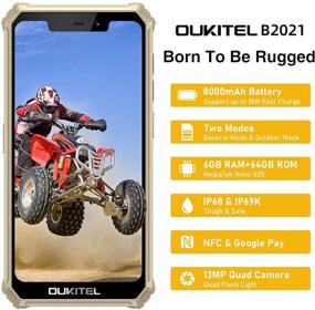 img 3 attached to 📱 OUKITEL B2021 Rugged Smartphone: IP68 Waterproof, 8000mAh Battery, 5.86" HD+, 6+64GB, Android 10, 13MP Camera, NFC - Black