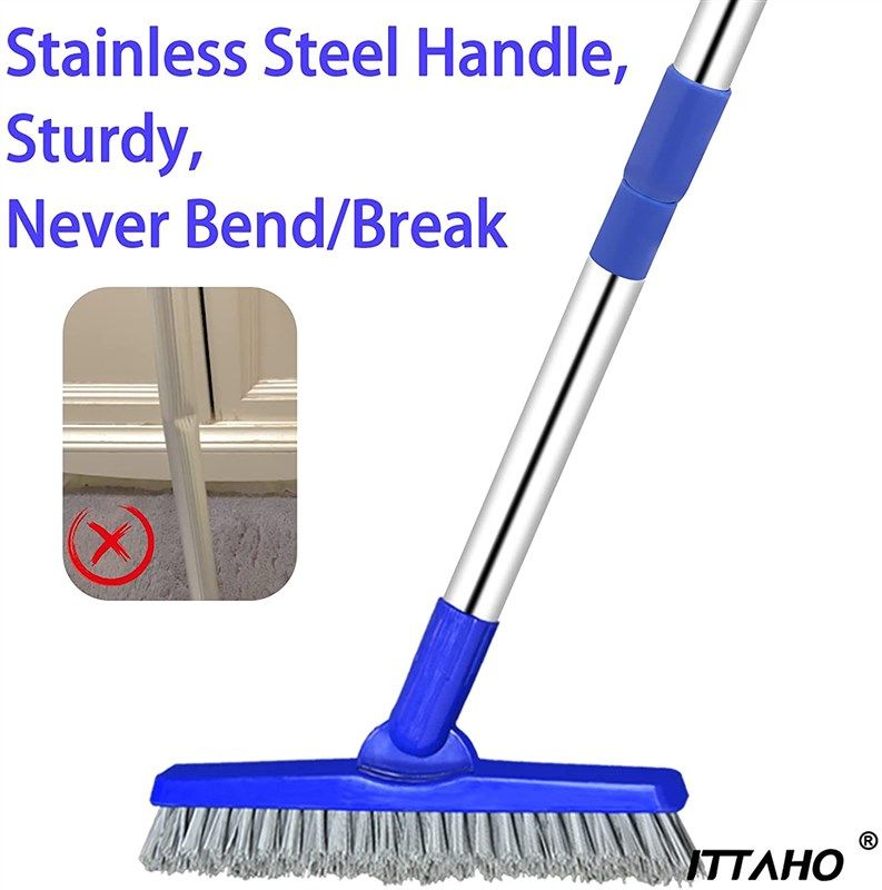 ITTAHO 2 Pack Grout Brush with Long Handle, Swivel Cleaning Grout Line  Scrubber Extendable Handle 