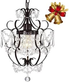 img 2 attached to 💡 Vintage Bronze Chandelier with Crystals - Elegant 1 Light Antique Fixture for Bathroom, Living Room, Dining Room, and Kitchen Island