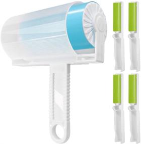 img 4 attached to 5 Pack Sticky Lint Roller Set - Reusable and Washable Travel Dust Picker for Clothes, Pet Hair and Debris - Blue and Green