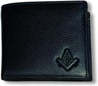 🔲 optimized black leather square & compass masonic bi-fold wallet logo