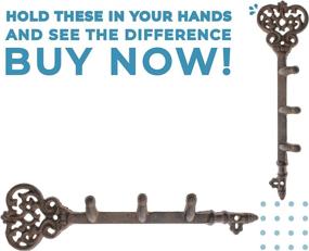 img 1 attached to Vintage Key Decorative Wall Mounted Key Holder with 3 Hooks - Rustic Cast Iron - 11 x 2.8” - Screws and Anchors Included (Rust Brown)
