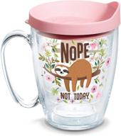 🦥 tervis sloth nope not today insulated tumbler - 16 oz clear mug with pink lid | product code: 1303155 logo