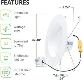 img 3 attached to ⚡ Sunco Lighting 4 Pack 5/6 Inch LED Recessed Downlight, Dimmable, Smooth Trim, Energy Efficient 13W=75W, 965 Lumens, 3000K Warm White, Damp Rated, Easy Retrofit Installation - UL Listed