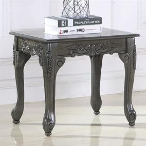 img 3 attached to 🪑 Exquisite Grey Wood End Table with Traditional Ornate Detailing by Roundhill Furniture