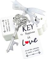 aokbean wedding favor gift set: 52pcs antique rustic vintage skeleton key bottle opener, with escort thank you card and ribbons - antique silver логотип