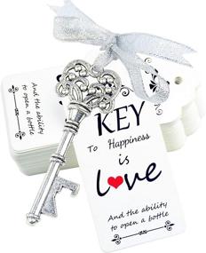 img 4 attached to Aokbean Wedding Favor Gift Set: 52pcs Antique Rustic Vintage Skeleton Key Bottle Opener, with Escort Thank You Card and Ribbons - Antique Silver