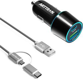 img 4 attached to 🚗 Автомобильное зарядное устройство Arttron 12V-24V для зажигалки USB быстрое зарядное устройство: Быстрая зарядка 3.0 Двойной USB автомобильное зарядное устройство с быстрой зарядкой 2-в-1 кабелем для iPhone 12/11/XS/Max и Samsung Galaxy S10/S9/S8