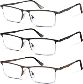 img 4 attached to 👓 Stylish Metal Frame Blue Light Blocking Reading Glasses for Men